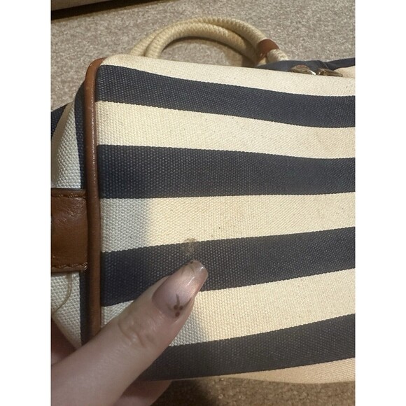 Michael Kors Marina Navy Blue White Stripe Nautical Canvas Tote - Picture 10 of 16